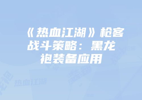 《热血江湖》枪客战斗策略：黑龙袍装备应用