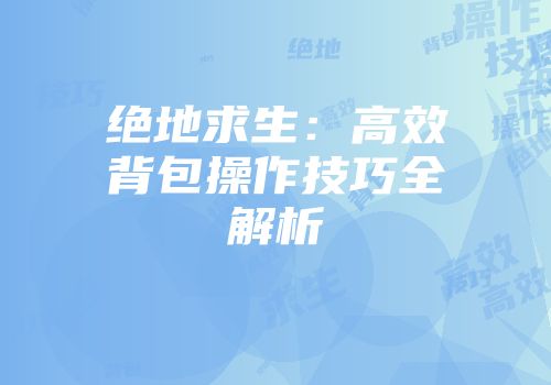 绝地求生：高效背包操作技巧全解析