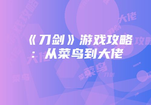 《刀剑》游戏攻略:从菜鸟到大佬