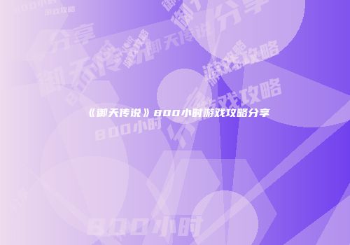 《御天传说》800小时游戏攻略分享