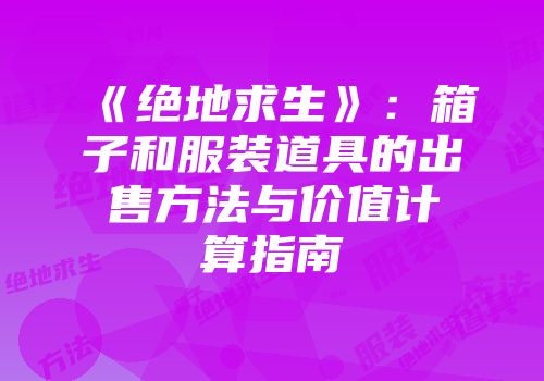 《绝地求生》：箱子和服装道具的出售方法与价值计算指南