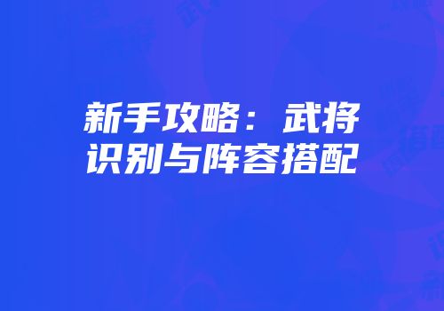新手攻略：武将识别与阵容搭配