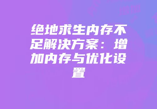绝地求生内存不足解决方案：增加内存与优化设置