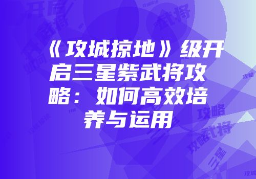《攻城掠地》级开启三星紫武将攻略：如何高效培养与运用