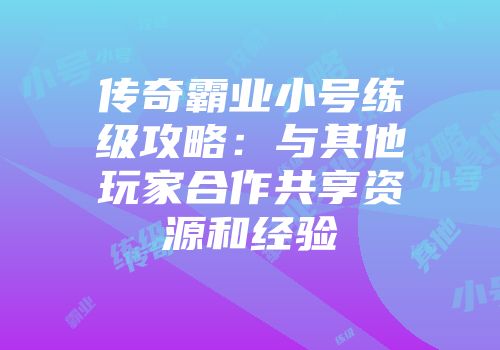 传奇霸业小号练级攻略：与其他玩家合作共享资源和经验