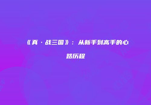 《真·战三国》：从新手到高手的心路历程