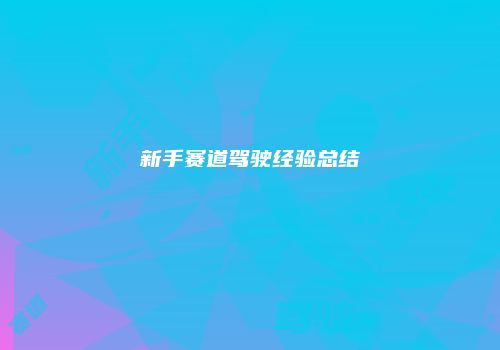 新手赛道驾驶经验总结