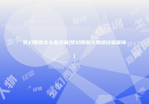 梦幻西游怎么看经验(梦幻西游人物总经验查询)