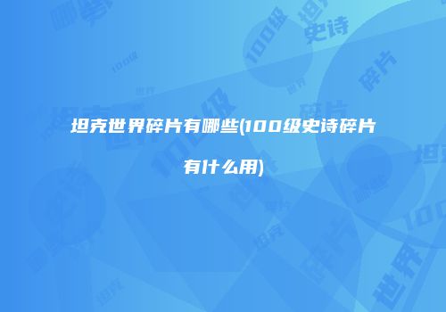 坦克世界碎片有哪些(100级史诗碎片有什么用)