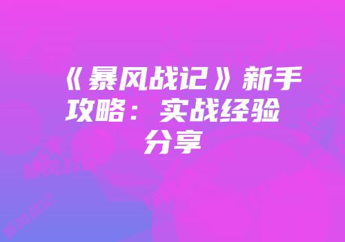 《暴风战记》新手攻略：实战经验分享
