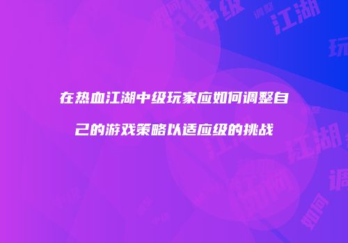 在热血江湖中级玩家应如何调整自己的游戏策略以适应级的挑战
