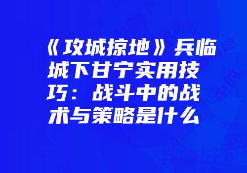 《攻城掠地》兵临城下甘宁实用技巧:战斗中的战术与策略是什么