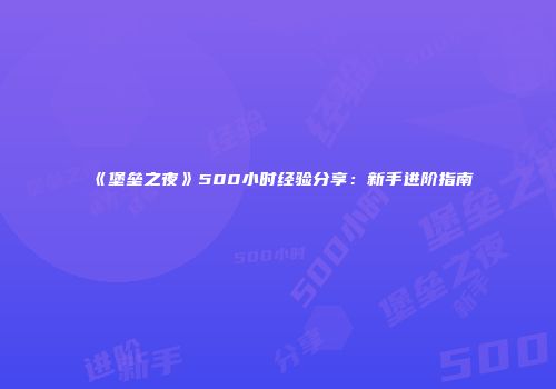 《堡垒之夜》500小时经验分享：新手进阶指南