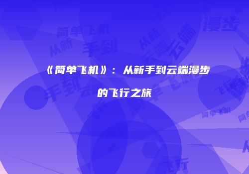 《简单飞机》：从新手到云端漫步的飞行之旅