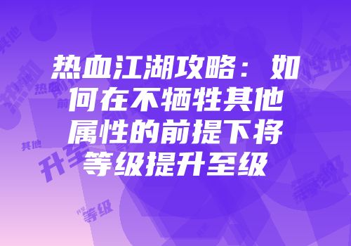 热血江湖攻略：如何在不牺牲其他属性的前提下将等级提升至级