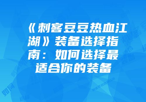 《刺客豆豆热血江湖》装备选择指南：如何选择最适合你的装备