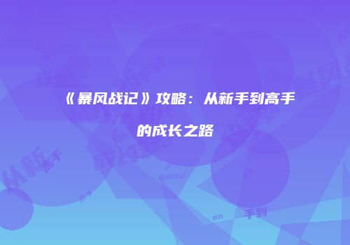 《暴风战记》攻略：从新手到高手的成长之路
