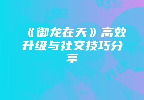 《御龙在天》高效升级与社交技巧分享