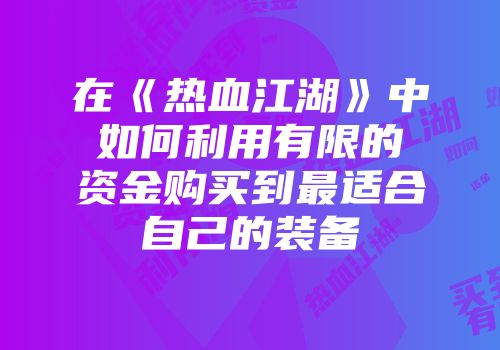 在《热血江湖》中如何利用有限的资金购买到最适合自己的装备
