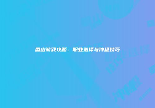 蜀山游戏攻略：职业选择与冲级技巧