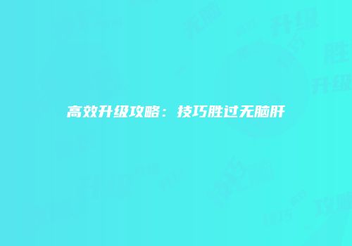 高效升级攻略：技巧胜过无脑肝