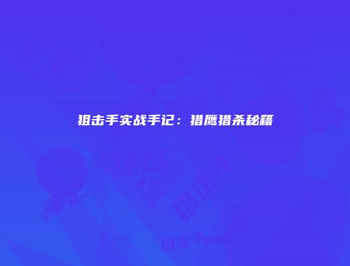 狙击手实战手记：猎鹰猎杀秘籍