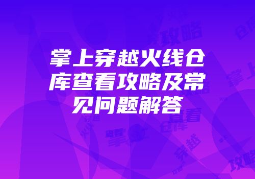 掌上穿越火线仓库查看攻略及常见问题解答