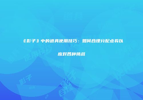 《影子》中的道具使用技巧：如何合理分配点券以应对各种挑战