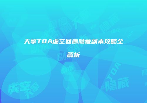 天擎TOA虚空回廊隐藏副本攻略全解析