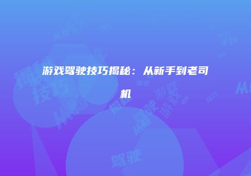 游戏驾驶技巧揭秘：从新手到老司机