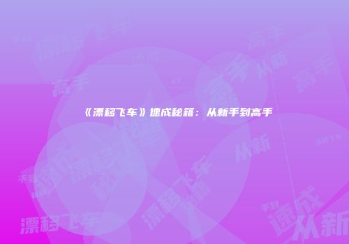 《漂移飞车》速成秘籍：从新手到高手