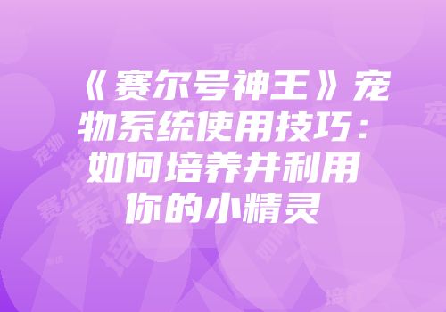 《赛尔号神王》宠物系统使用技巧：如何培养并利用你的小精灵