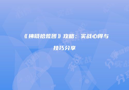 《拂晓拾荒团》攻略：实战心得与技巧分享
