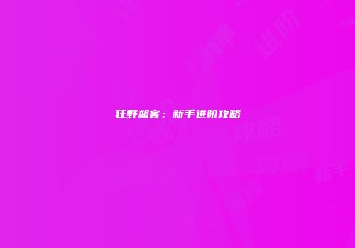 狂野飙客：新手进阶攻略