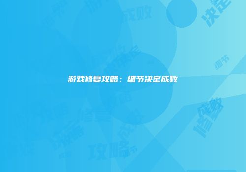 游戏修复攻略：细节决定成败