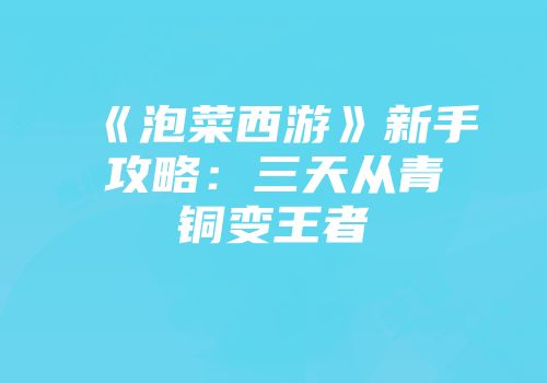 《泡菜西游》新手攻略：三天从青铜变王者
