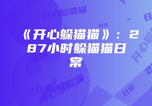 《开心躲猫猫》：287小时躲猫猫日常