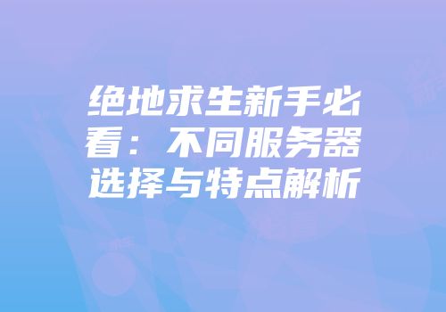 绝地求生新手必看：不同服务器选择与特点解析