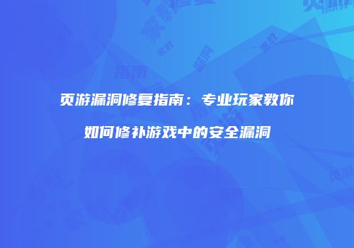 页游漏洞修复指南：专业玩家教你如何修补游戏中的安全漏洞