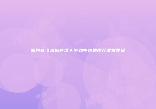 如何在《攻城掠地》游戏中快速提升武将等级
