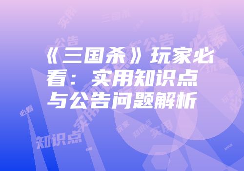《三国杀》玩家必看：实用知识点与公告问题解析