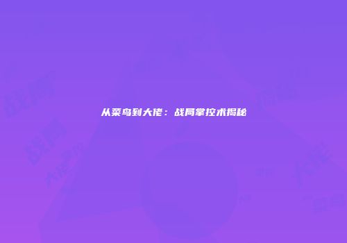 从菜鸟到大佬：战局掌控术揭秘