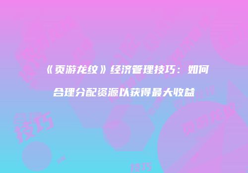 《页游龙纹》经济管理技巧：如何合理分配资源以获得最大收益