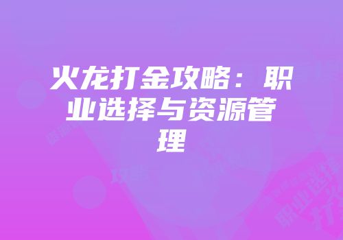 火龙打金攻略：职业选择与资源管理