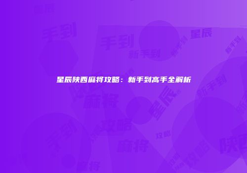 星辰陕西麻将攻略：新手到高手全解析