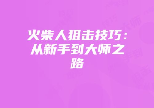 火柴人狙击技巧：从新手到大师之路