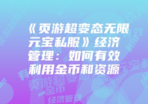 《页游超变态无限元宝私服》经济管理：如何有效利用金币和资源