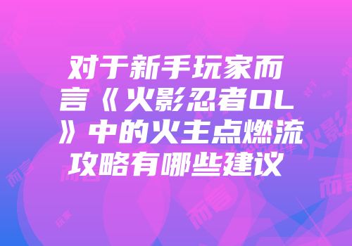 对于新手玩家而言《火影忍者OL》中的火主点燃流攻略有哪些建议