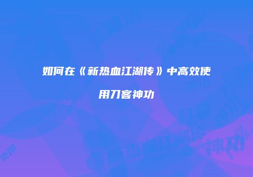 如何在《新热血江湖传》中高效使用刀客神功