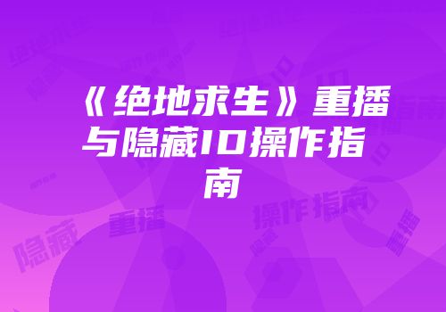 《绝地求生》重播与隐藏ID操作指南